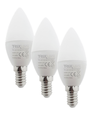 LED žiarovka Trixline 6W C35 E14 neutrálna biela 3 PACK