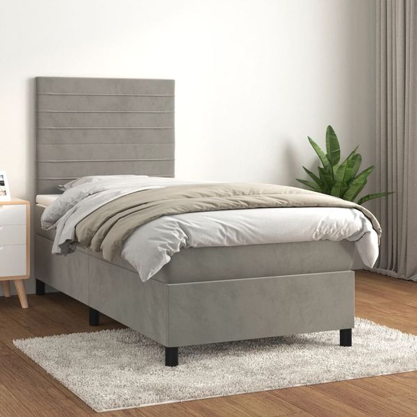 vidaXL Posteľný rám boxsping s matracom bledosivý 90x190 cm zamat
