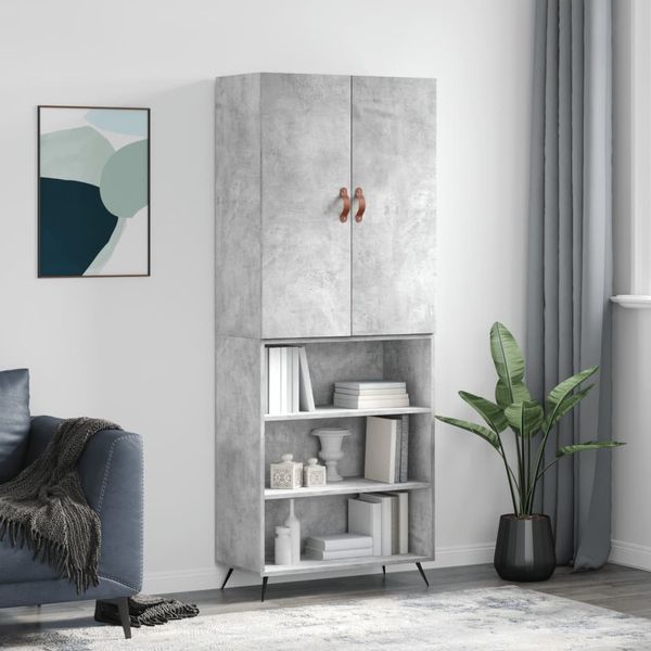 vidaXL Vysoká skrinka betónová sivá 69,5x34x180 cm spracované drevo