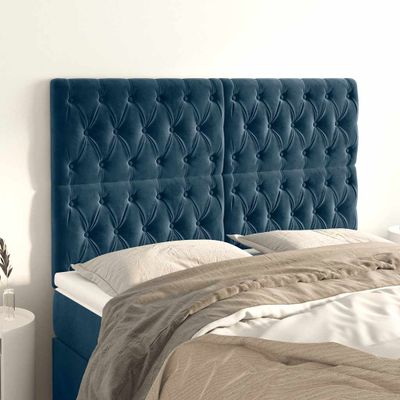 vidaXL Čelo postele tmavomodré 144x7x118/128 cm zamatové