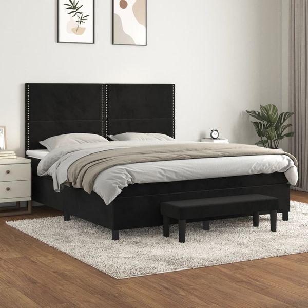 vidaXL Posteľný rám boxspring s matracom čierny 180x200 cm zamat