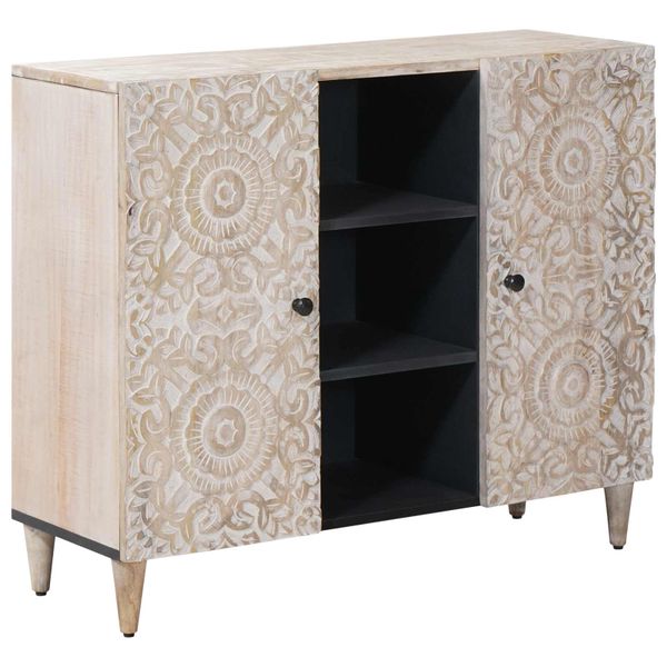vidaXL Servírovacia skriňa Biela 90 x 33,5 x 75 cm Masívne mango drevo