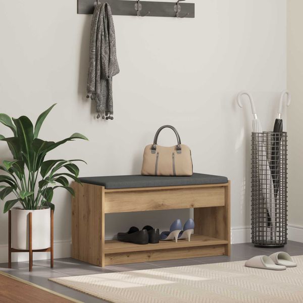 vidaXL Lavica na topánky s vankúšom Dub artisan 83 x 38 x 45 cm