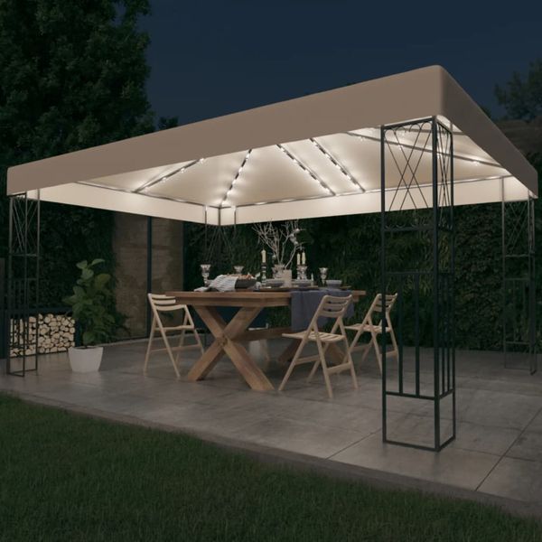 vidaXL Altánok s LED reťazou 3x4 m, krémový, látka