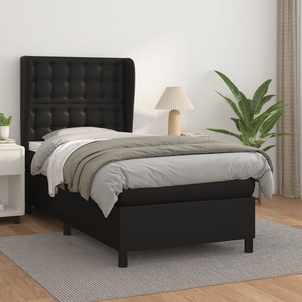 vidaXL Boxspring posteľ s matracom čierna 90x200 cm umelá koža
