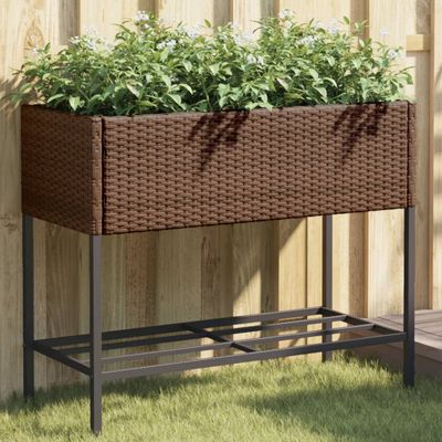 vidaXL Záhradné kvetináče s policou 2ks hnedé 90x40x75 cm polyratan