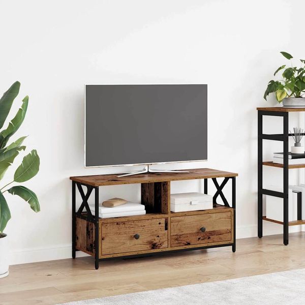 vidaXL TV skrinka Staré drevo 90 x 33 x 45 cm Inžinierske drevo a oceľ