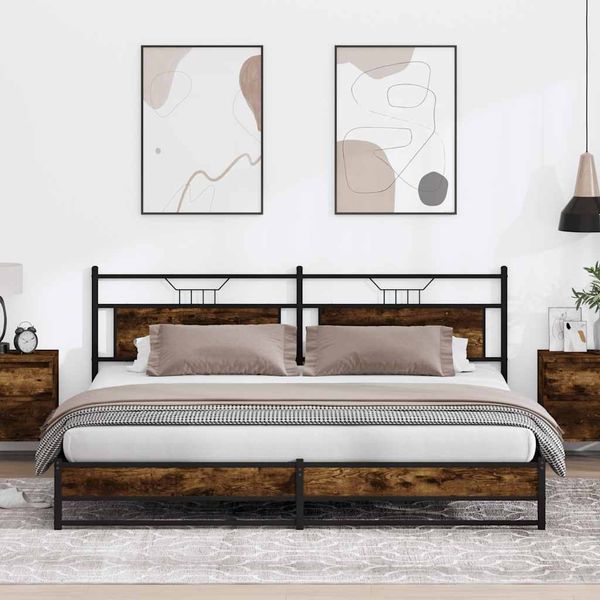 vidaXL Kovový posteľný rám bez matraca dymový dub 193x200 cm
