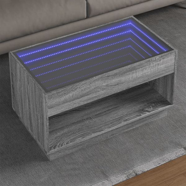 vidaXL Konferenčný stolík s nekonečnými LED sivý sonoma 90x50x50 cm