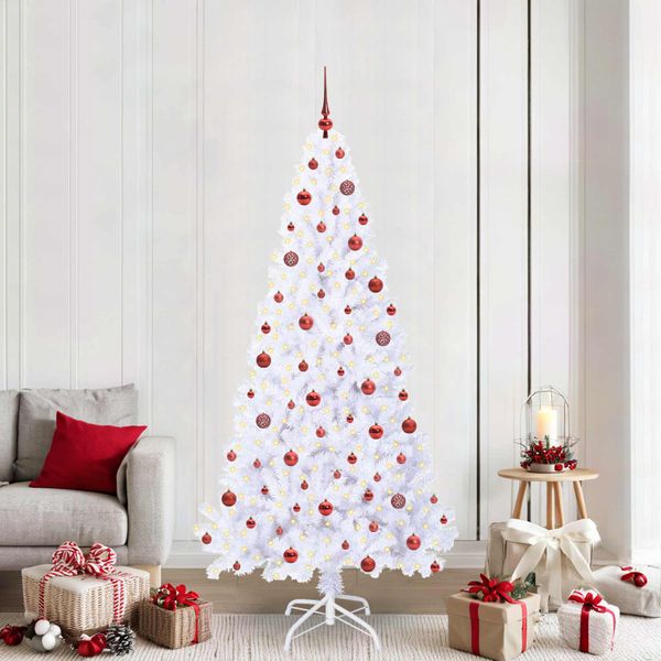 vidaXL Umelý vianočný stromček s 300 LED-i Biela 210 cm PVC a oceľ