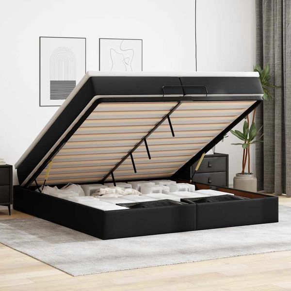 vidaXL Osmanský rám postele s matracmi čierna 200x200 cm umelá koža