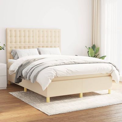 vidaXL Posteľný rám boxspring s matracom krémový 140x200 cm látka