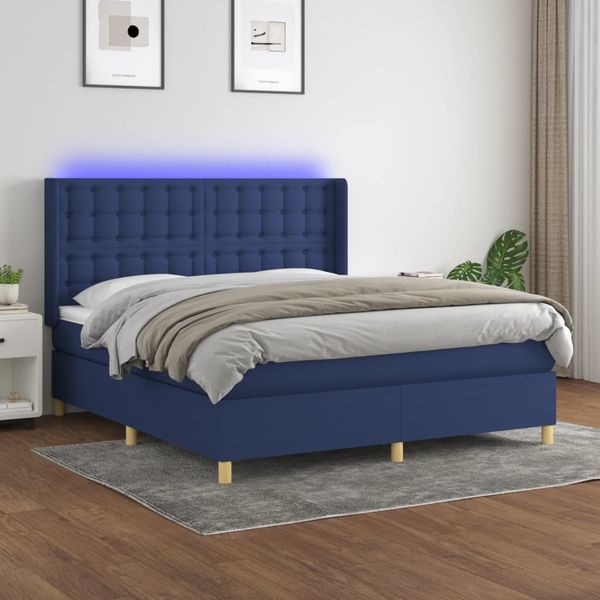 vidaXL Posteľ boxsping s matracom a LED modrá 180x200 cm látka