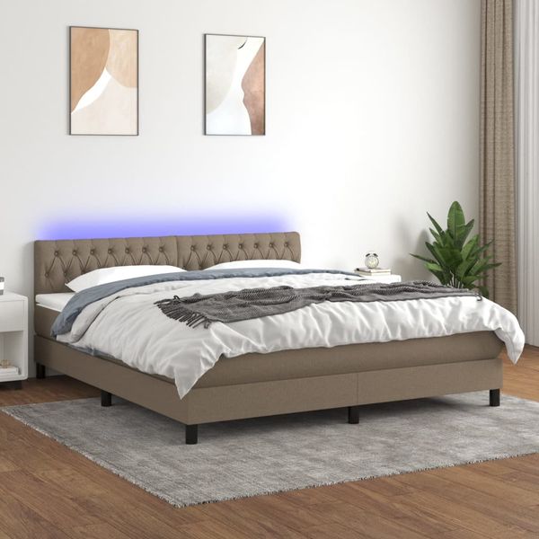 vidaXL Posteľ boxsping s matracom a LED sivohnedá 180x200 cm látka