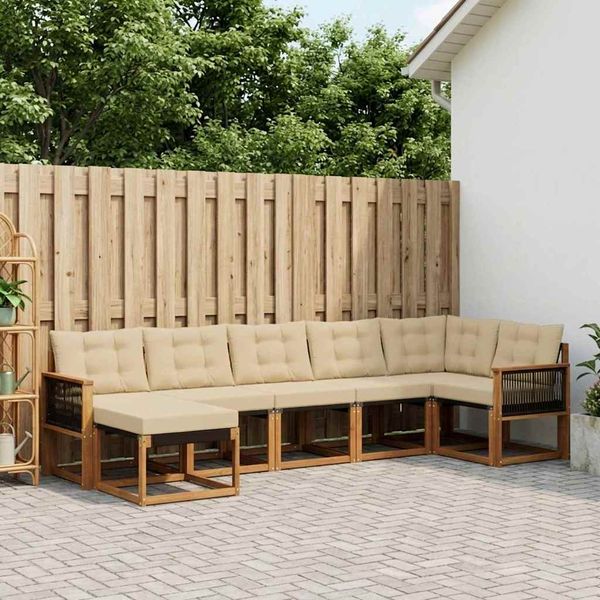 vidaXL Záhradná súprava gaučov s vankúšom 7 pcs Prírodná a béžová