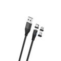 Maxlife MXUC-02 magnetický kábel USB - Lightning + USB-C + microUSB 1,0 m 2A čierny nylon
