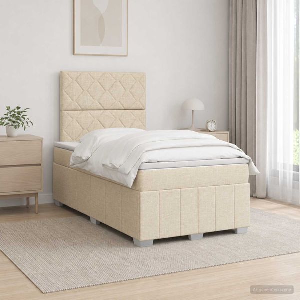 vidaXL LED boxspring posteľ s matracom Krémová 120 x 190 cm Látka