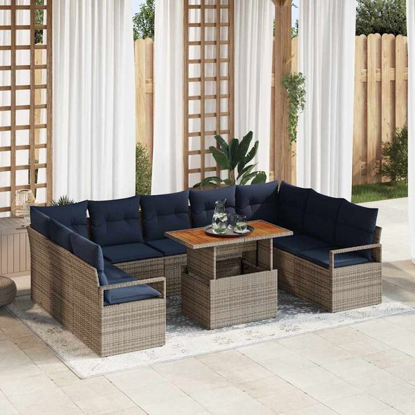 vidaXL Súprava záhradných pohoviek 10 pcs Šedá a námornícka modrá