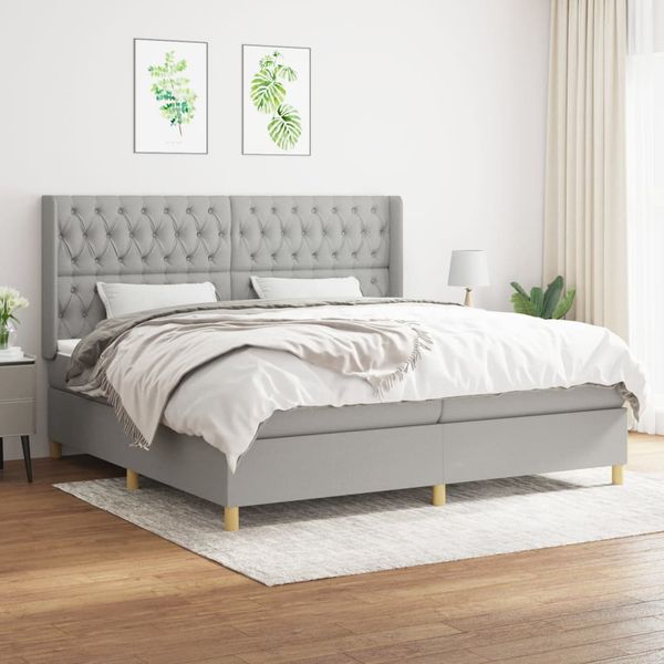 vidaXL Posteľný rám boxsping s matracom bledosivý 200x200 cm látka