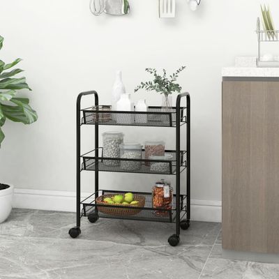 vidaXL Kuchynský vozík s 3 poschodiami čierny 46x26x64 cm železný