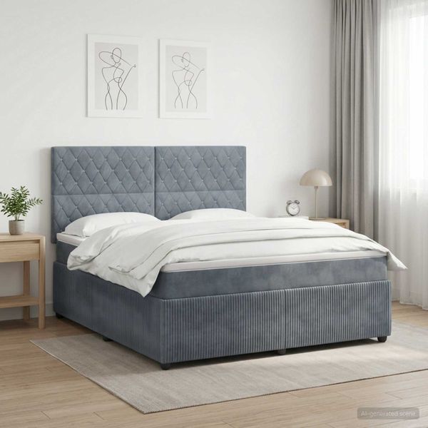 vidaXL LED boxspring posteľ s matracom Tmavosivá 160 x 200 cm Zamat