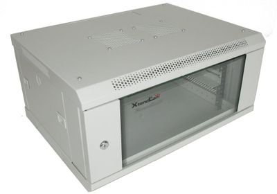 XtendLan 4U/600x450, na zeď, jednodílný, skleněné dveře, šedý Rozvadec, 19", na stenu, jednodílný, výška 4U, 600 x 450, sklenené dvere, šedý