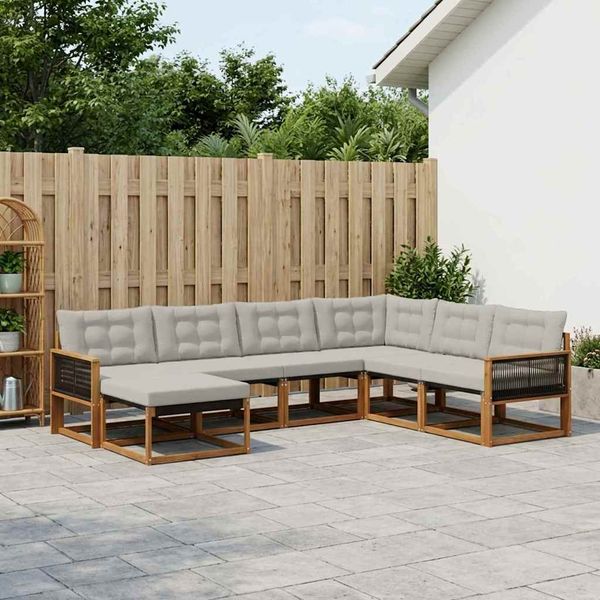 vidaXL Záhradná súprava gaučov s vankúšom 8 pcs Prírodná a svetlosivá