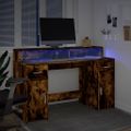 vidaXL Stôl s LED svetlami dymový dub 140x55x91 cm kompozitné drevo