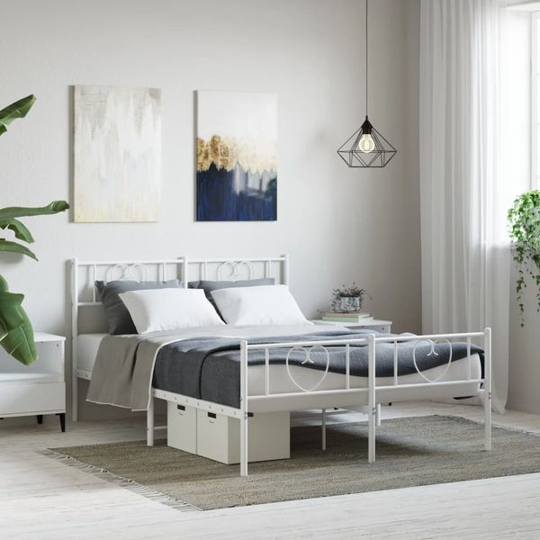 vidaXL Kovový rám postele s čelom a podnožkou biely 140x190 cm