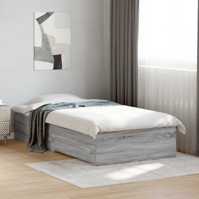 vidaXL Posteľný rám so zásuvkami sivý sonoma 90x190cm kompozitné drevo