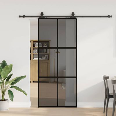 vidaXL Posuvné dvere s kovaním čierne 90x205 cm tvrdené sklo