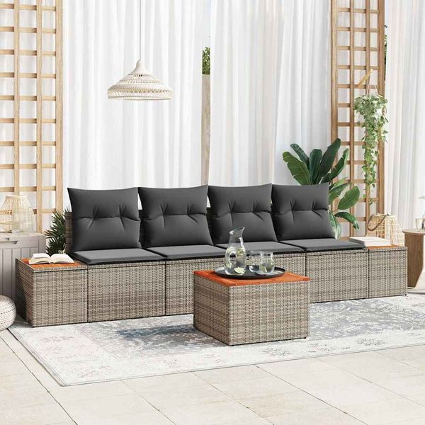 vidaXL Súprava záhradných pohoviek s vankúšom 5 pcs Sivá Poly ratan