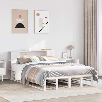 vidaXL Posteľ s knižnicou bez matraca biela 140x190cm masívne drevo