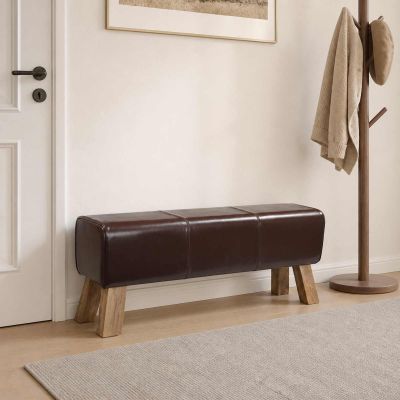 vidaXL lavička 110 x 30 x 45 cm Skutočná koža Tmavohnedá