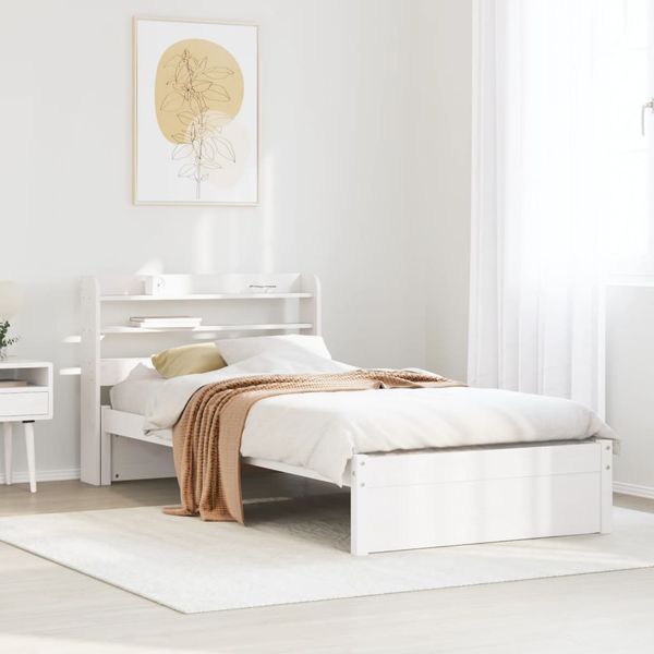 vidaXL Posteľný rám s čelom biely 75x190 cm borovicový masív