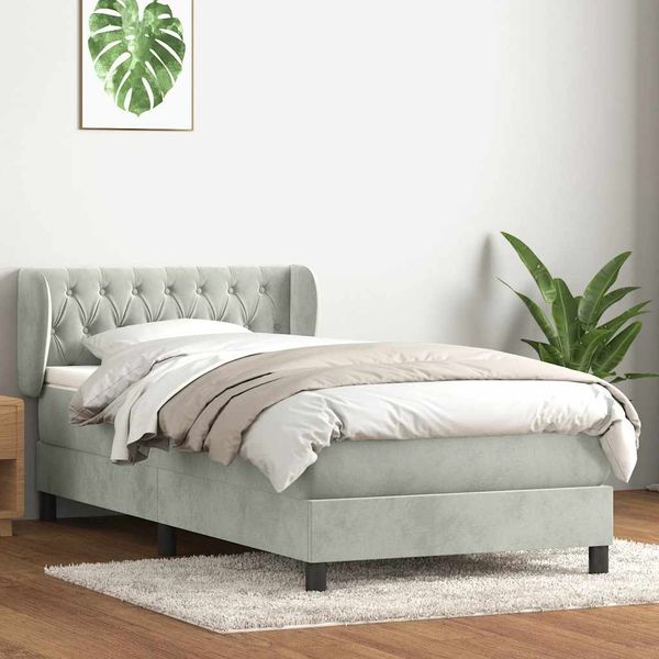 vidaXL Posteľný rám boxsping s matracom bledosivý 90x220 cm zamat