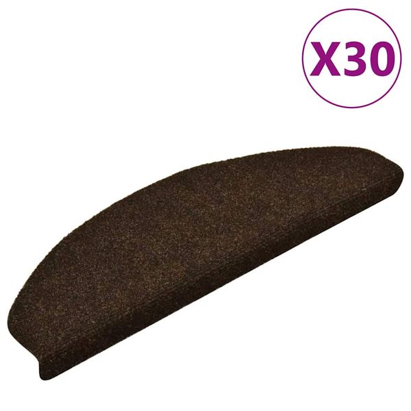 vidaXL Schodové rohože, samolepiace, 30 ks, 65x21x4 cm, hnedé, polkruhové, veľké