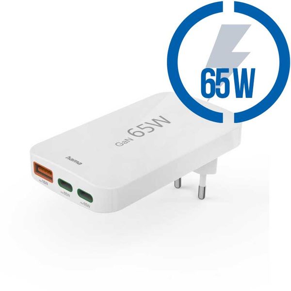HAMA GaN, Rýchlonabíjačka, 2x USB-C PD/QC 65W