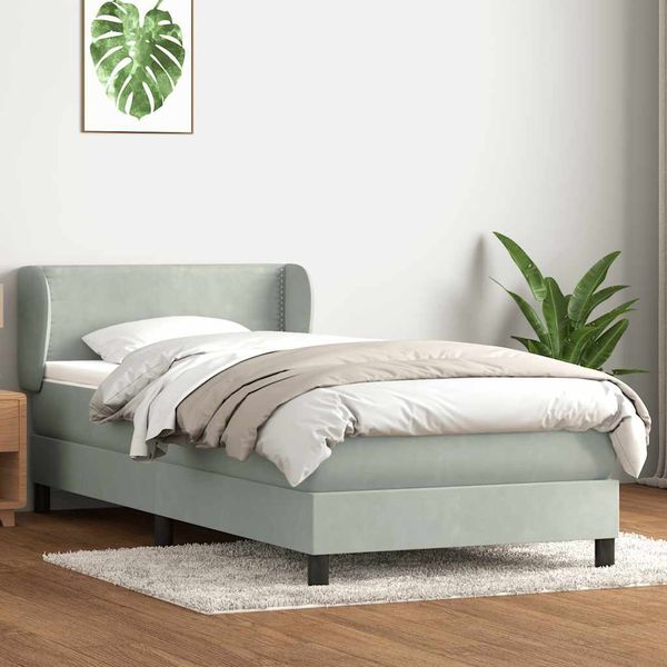 vidaXL Posteľný rám boxsping s matracom bledosivý 90x220 cm zamat