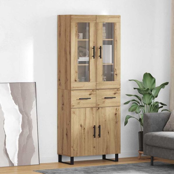 vidaXL Highboard 2 pcs Remeselný dub Drevovláknitá doska a sklo