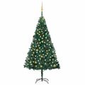 vidaXL Osvetlený umelý vianočný stromček s guľami, zelený 210 cm, PVC