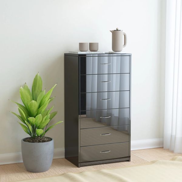 vidaXL Komoda so 6 zásuvkami lesklá čierna 50x34x96cm kompozitné drevo