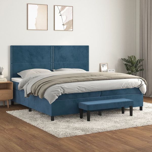 vidaXL Posteľný rám boxsping s matracom tmavomodrý 200x200 cm zamat