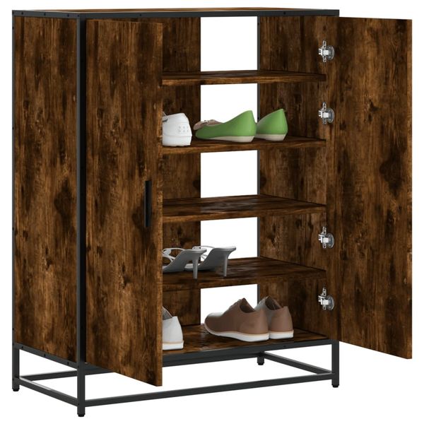 vidaXL Skrinka na topánky, tmavý dub 75x38x97,5cm kompozitné drevo+kov
