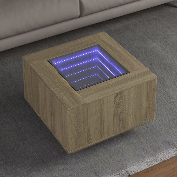 vidaXL Konferenčný stolík+LED, dub sonoma 60x60x40cm, kompozitné drevo