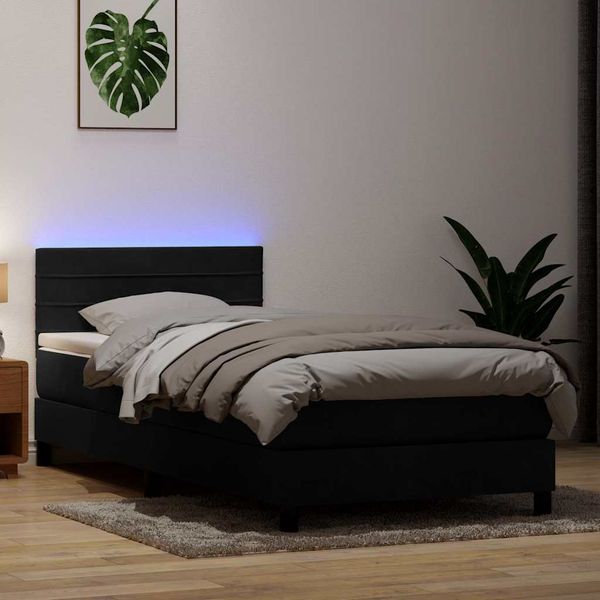 vidaXL Posteľný rám boxspring s matracom a LED čierny 90x210 cm zamat