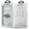 Puzdro Karl Lagerfeld Magsafe IML trblietavé s kovovým rámom fotoaparátu a tlačidlami a logom Karl a Choupette pre iPhone 17 Pro Max číre