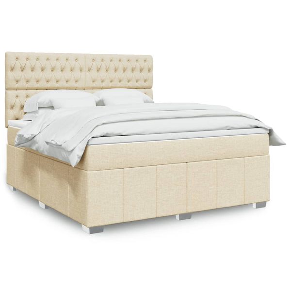 vidaXL Posteľný rám boxspring s matracom krémový 180x200 cm látka