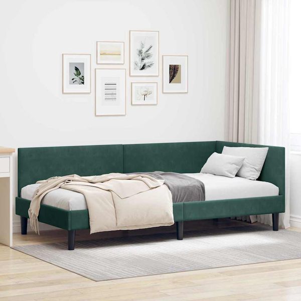 vidaXL Rohový rám postele Tmavozelená 90 cm x 190 cm Zamat