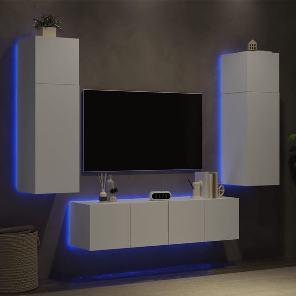 vidaXL 6-dielne TV nástenné skrinky s LED biele kompozitné drevo